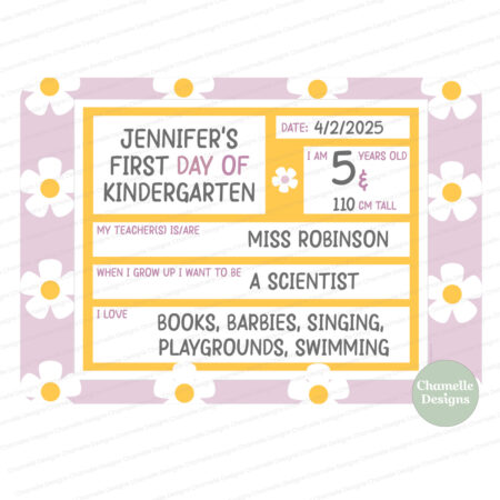 First Day of School Acrylic Photo Board full colour printed Lavender Mauve Yellow Flowers Design - Chamelle Designs