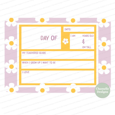 First Day of School Acrylic Photo Board full colour printed Lavender Mauve Yellow Flowers Design - Chamelle Designs